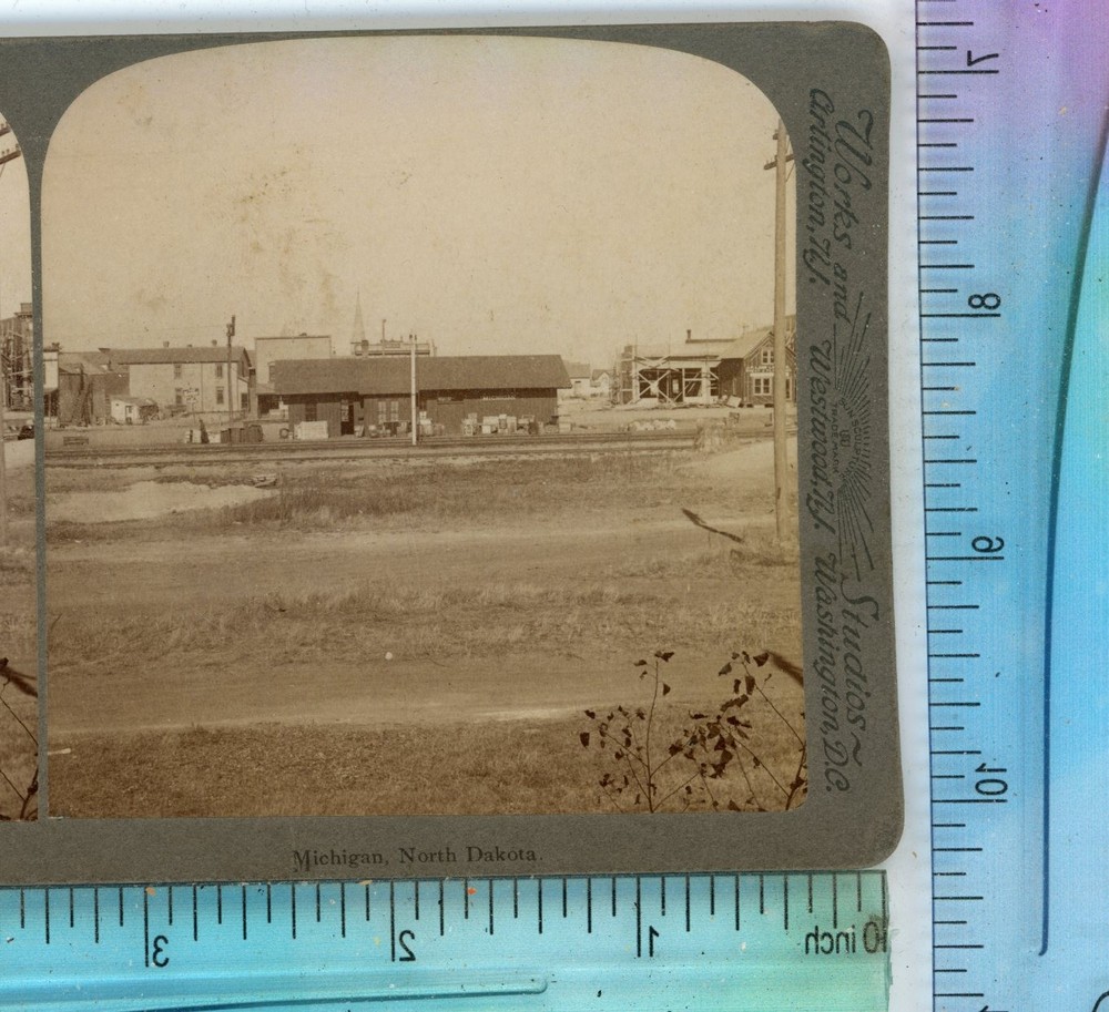 Railroad Depot Michigan North Dakota ND Underwood Stereoview