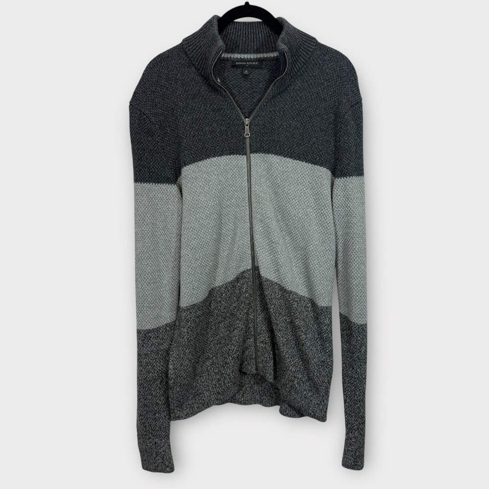 Men’s banana republic factory full zip sweater gray medium wool blend