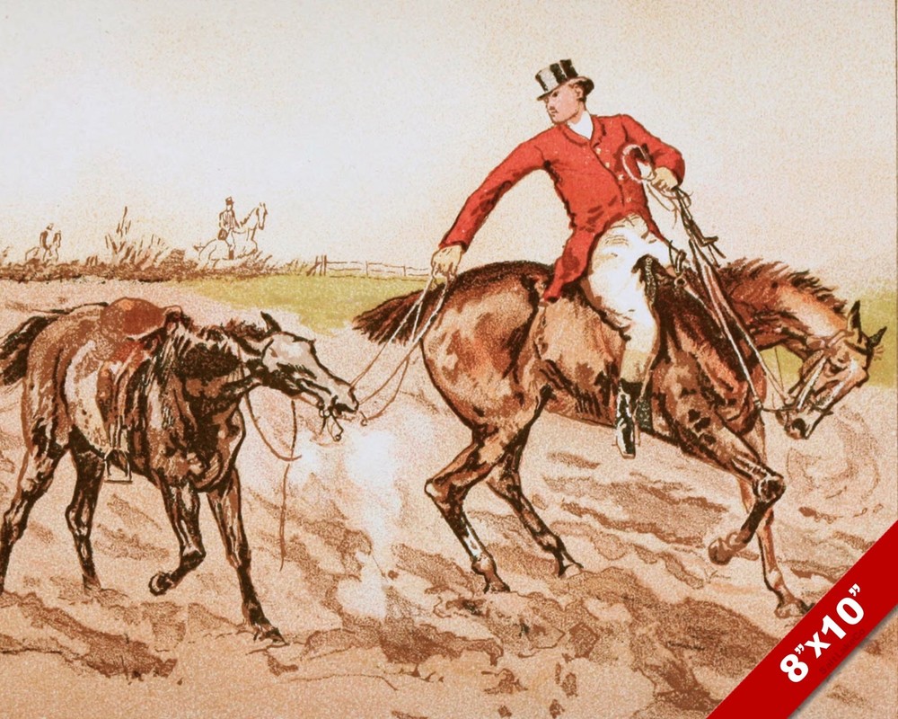 HOLDING THE HORSE FOX HUNT EQUESTRIAN HUNTING ART PAINTING REAL CANVAS PRINT