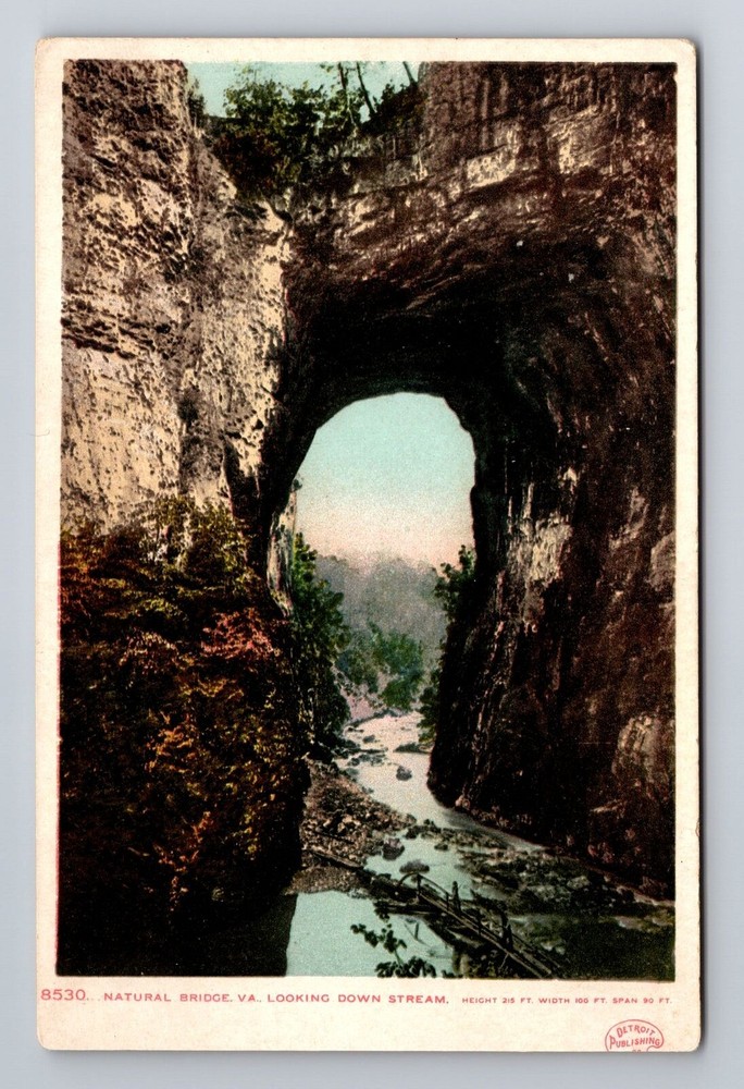 Natural Bridge VA-Virginia, Looking Down Stream, Antique, Vintage Postcard