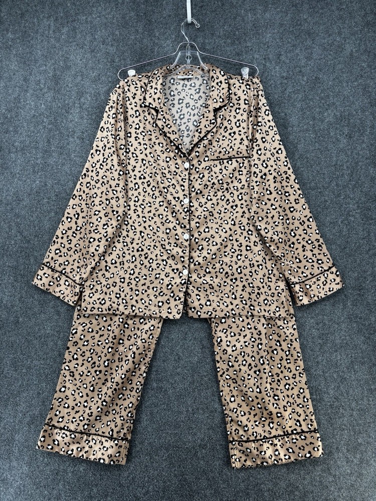 Serenedelicacy 2 Piece Pajama Set Women’s Large Brown Leopard Print Sexy Satin