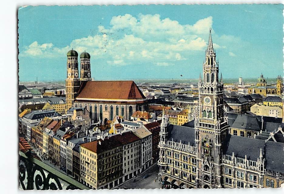 Postcard Town Hall and Church of our Lady Munich Germany