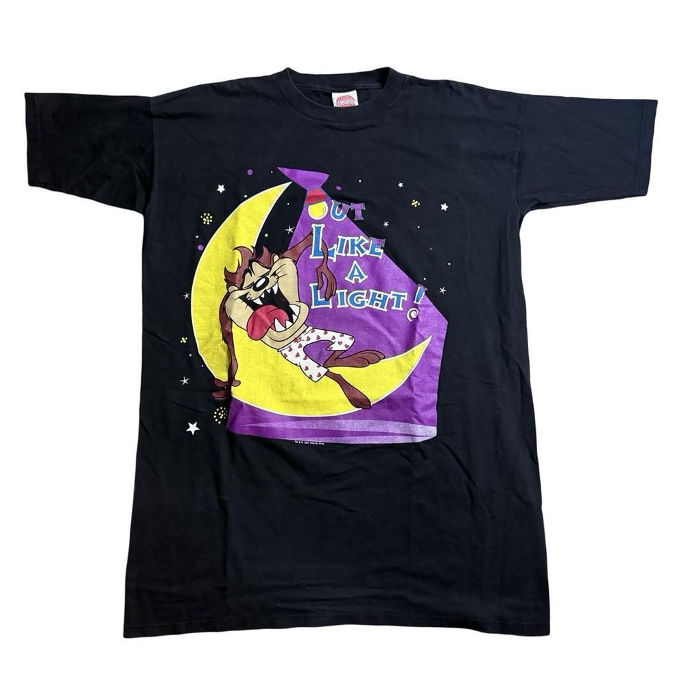 Vintage 1997 Looney Tunes Taz Out Like A Light Night T-Shirt OSFA 24x34
