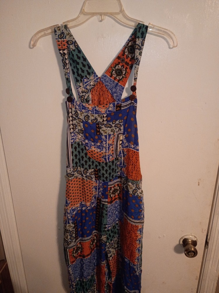 Sacred Threads Multicolor Patchwork Cotton Wide-Leg Jumpsuit V-Neck OS
