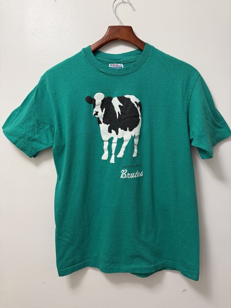 Vintage 1983 Woody Jackson Cow Brutus Green T Shirt Large Made In USA 80s