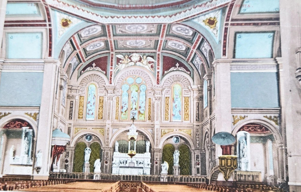 1916 Postcard Interior Cathedral of the Blessed Sacrament Sacramento CA