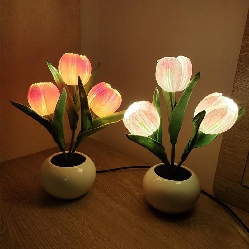Tulip LED Replica Table Lamp With Vase USB Powered Desktop Home Decor Gift