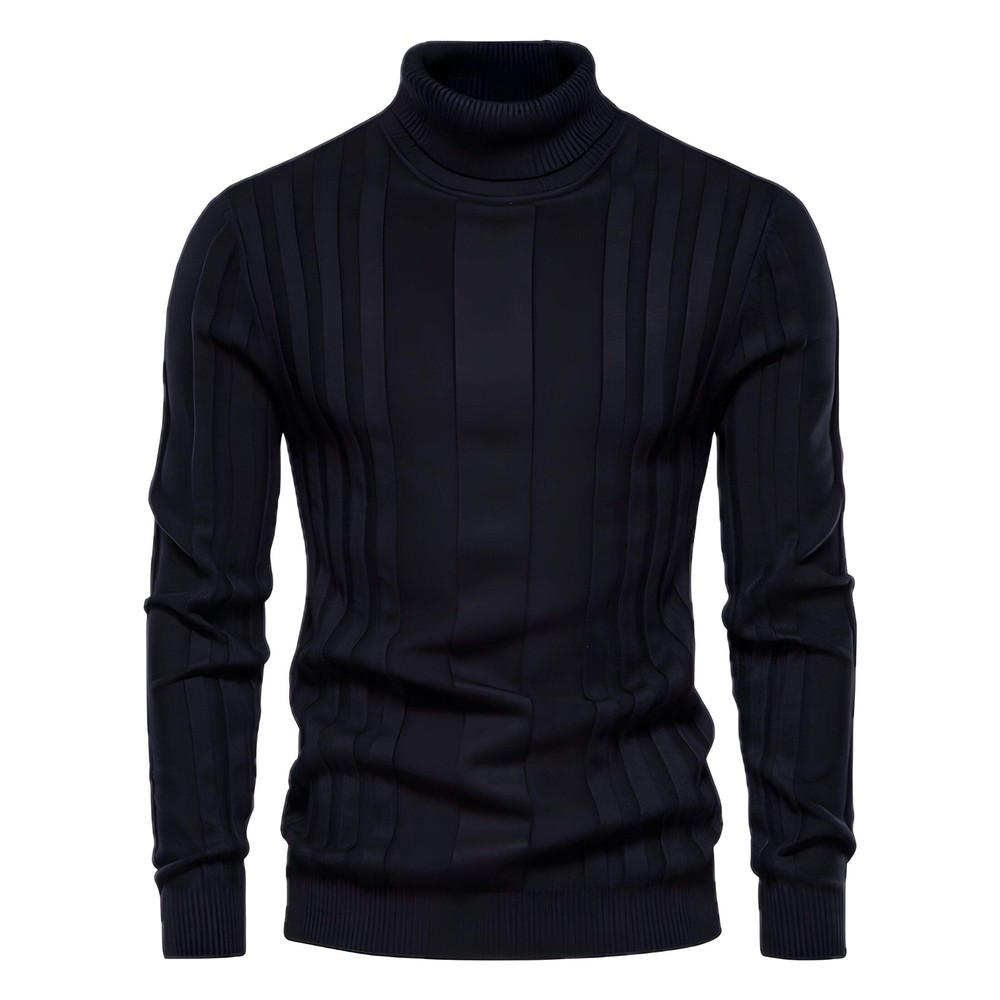 Men Slim Fit Casual Knit Turtleneck Sweater Long Sleeve Pullover Solid Color