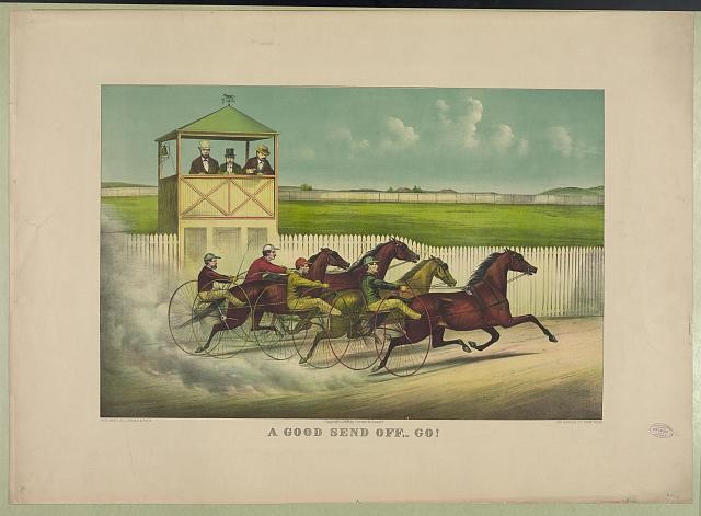Photo:Currier & Ives 1889 Horse Harness Racing Start New York Print