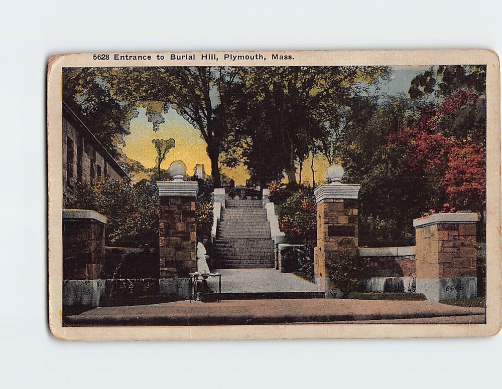 Postcard Entrance to Burial Hill Plymouth Massachusetts USA
