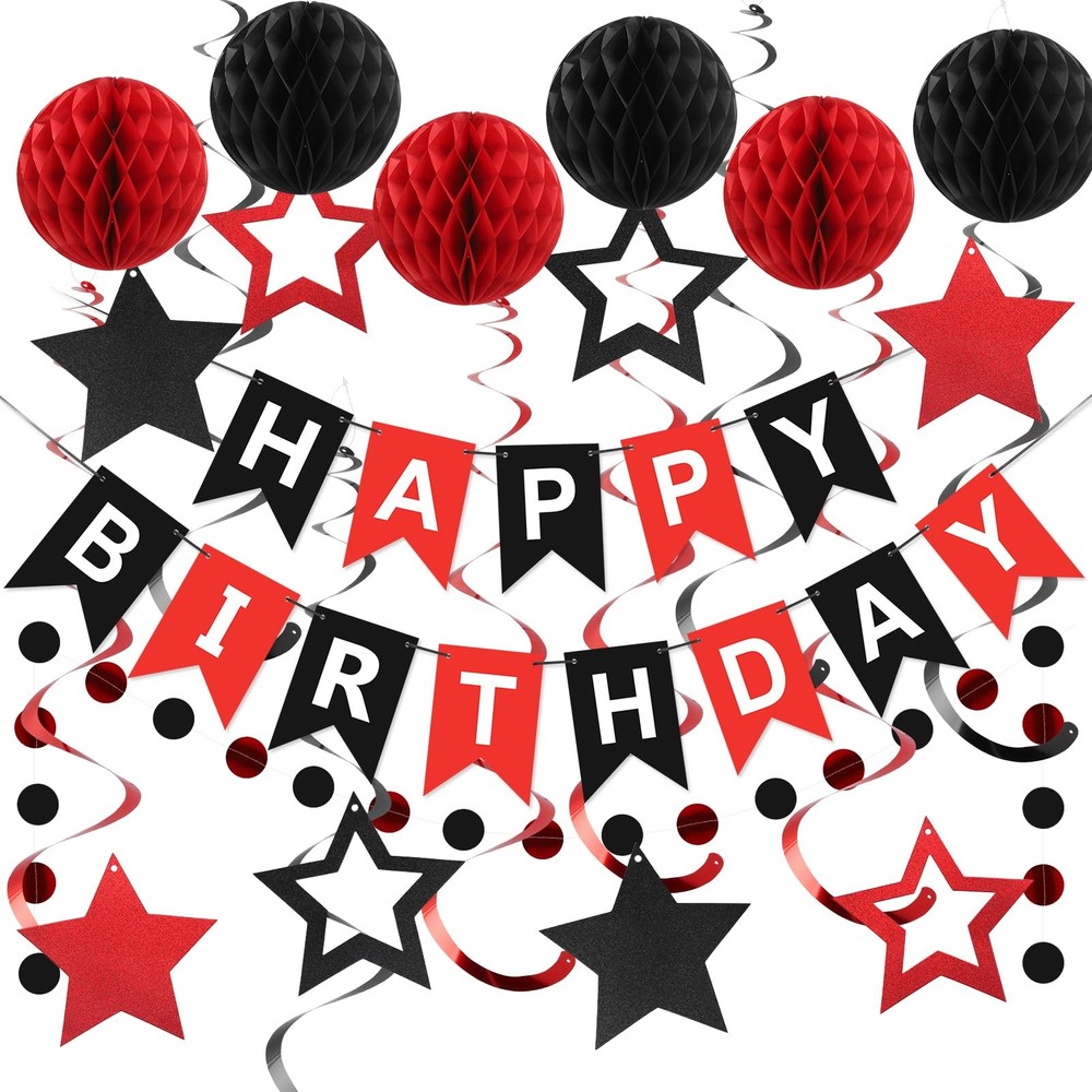 meowtastic Birthday Decorations Happy Birthday Banner with Honeycomb Balls St...