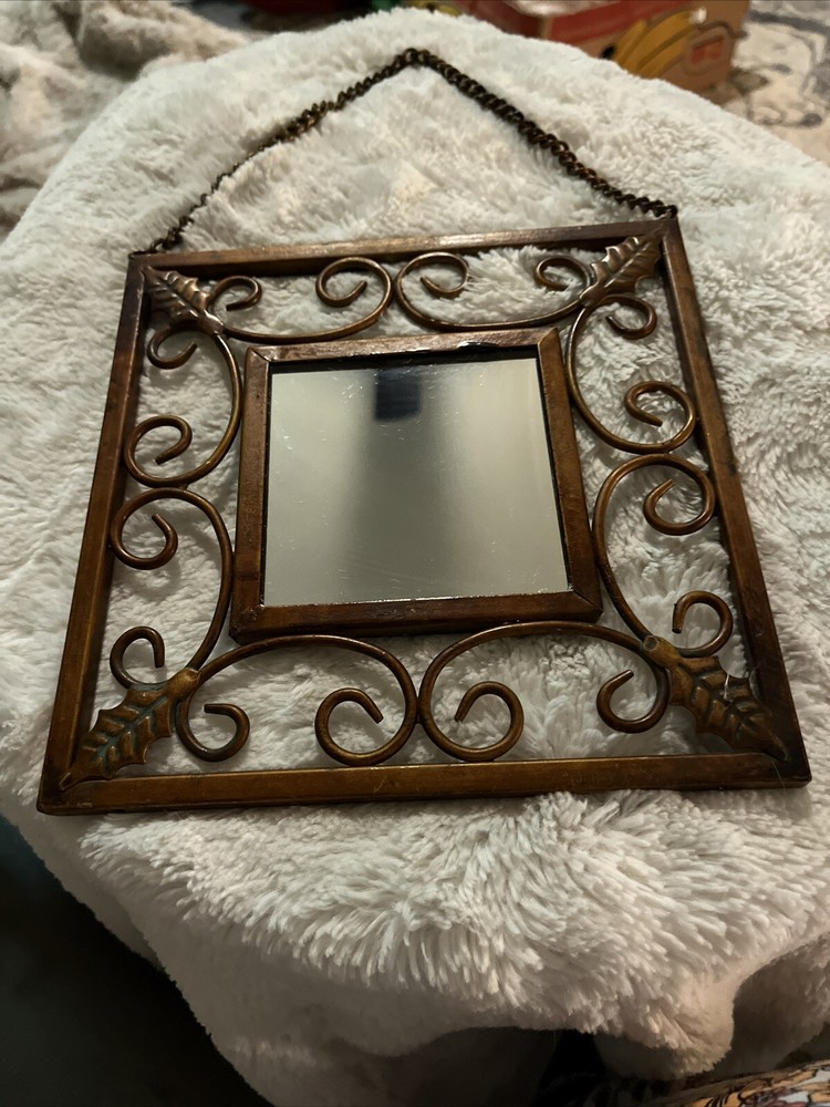 Bronze Iron Mirror Wall Hanging Mirror 8x8 Vintage