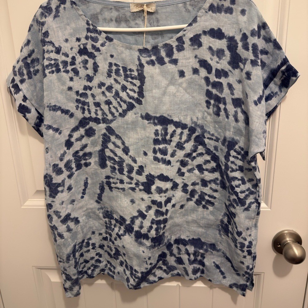 Bellambra Pure Linen Tie Dye Top Blue White Made in Italy Size Small NWT