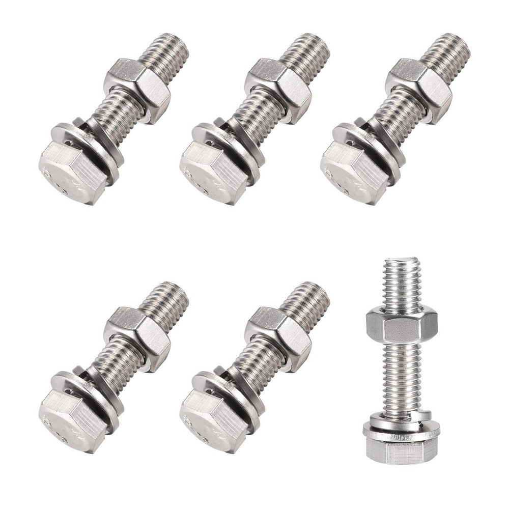 M10x50mm Hex Head Screws Bolts Nuts Flat Lock Washers Kit 6 Sets