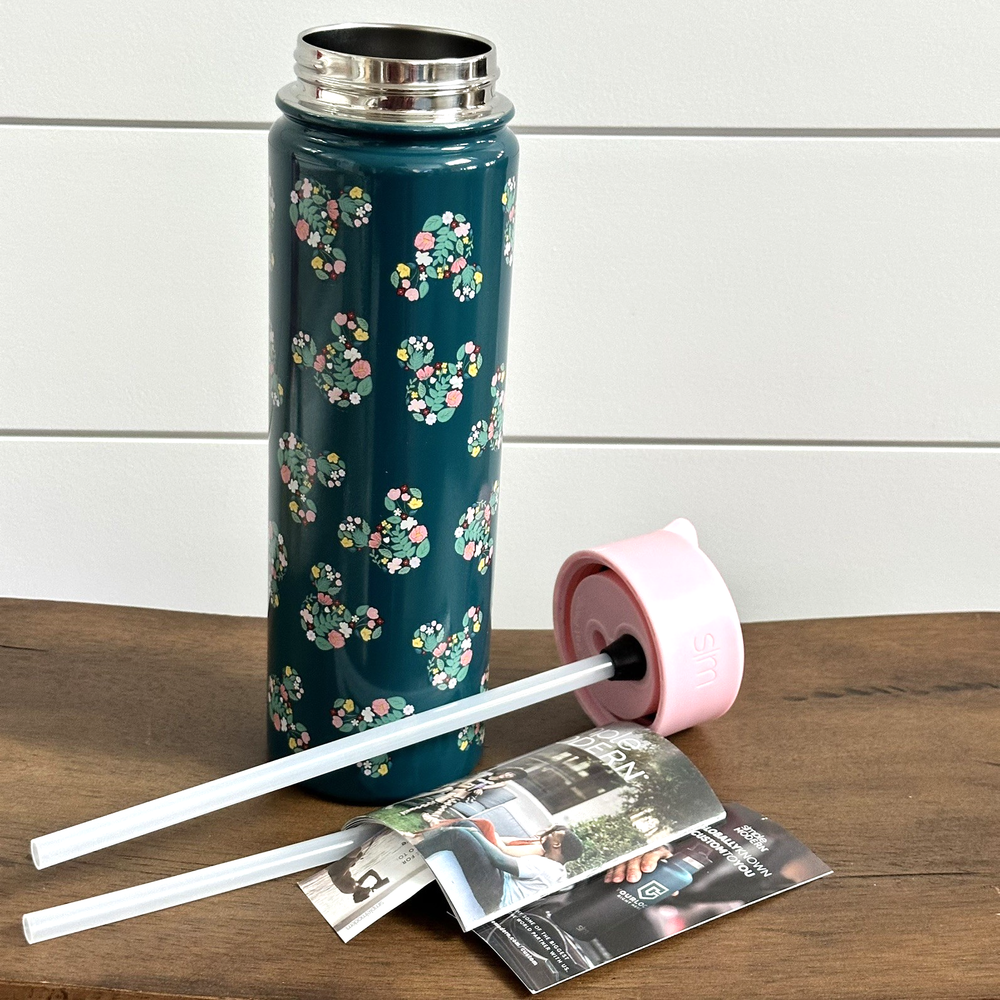 Disney Mickey Mouse Summit Floral Simple Modern Water Bottle 22oz RARE BRAND NEW