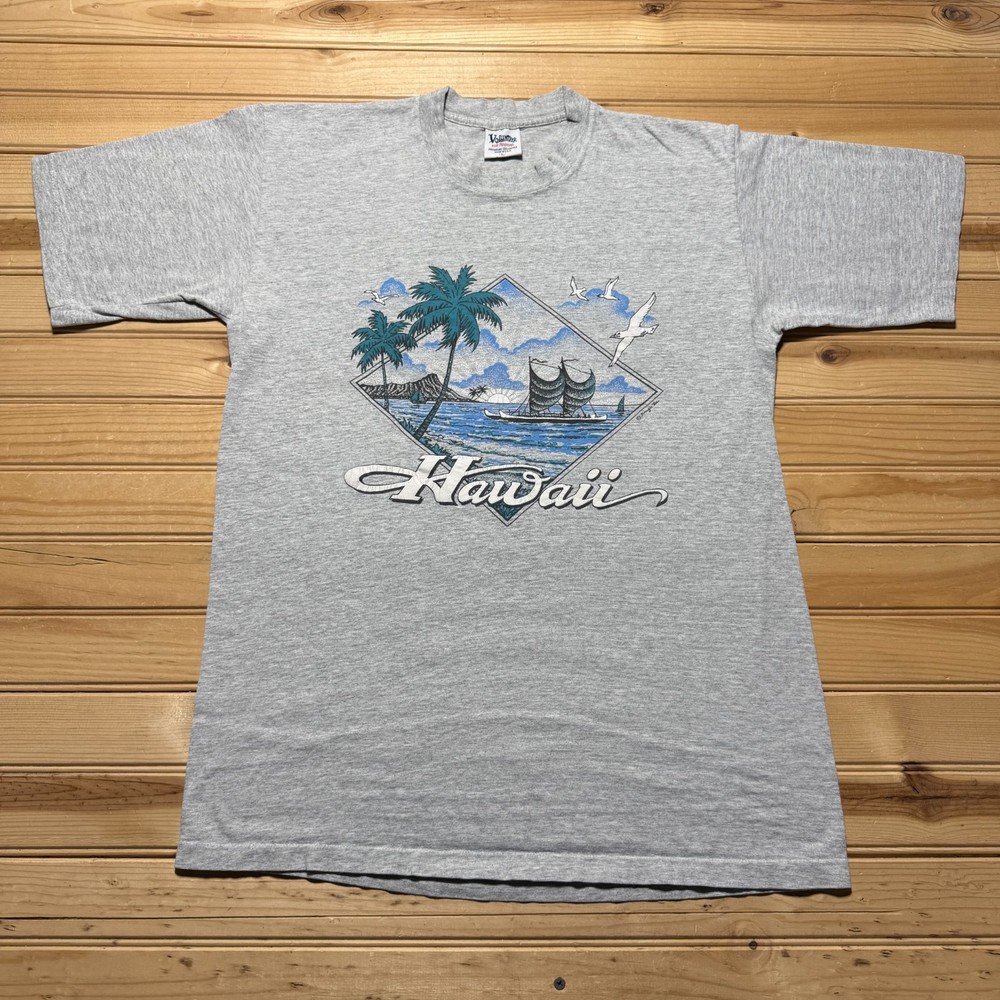 Vintage 80s 90s Hawaii Sailboat Palm Trees Tropical Beach Souvenir Shirt - Large