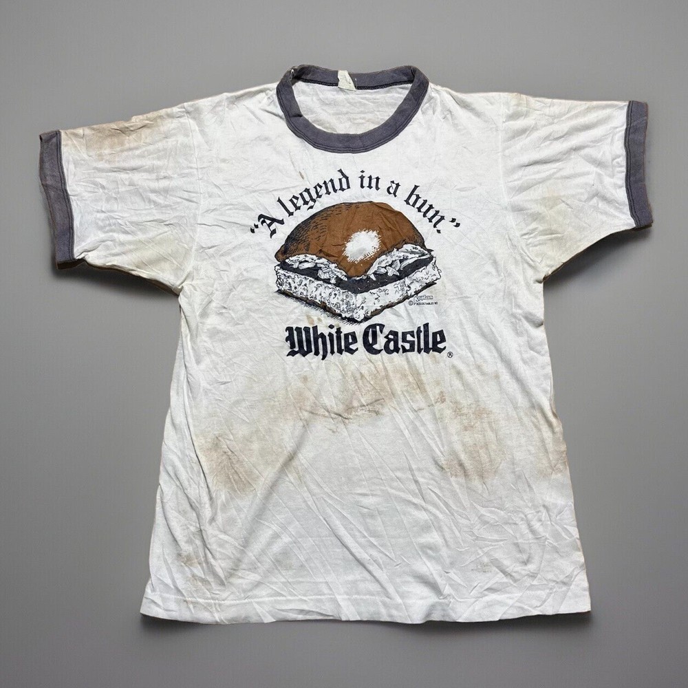 White Castle Fast Food Burger 1982 Vintage Ringer Tee Size M Legendary Bun Design