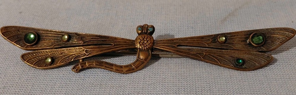 Art Nouveau Dragonfly Green Gem Stone 4-1/2