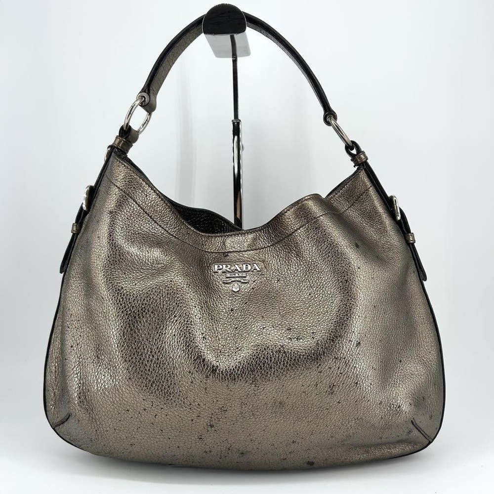 Prada Metallic Logo One Shoulder Bag in Champagne Gold