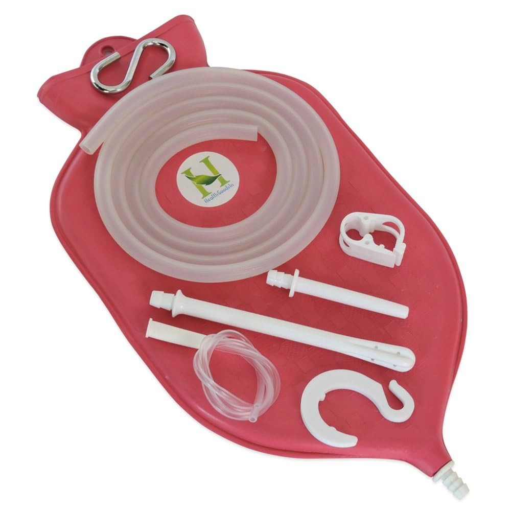 Enema Bag Kit Colon Cleansing Silicone Hose 2 Quart Open Top Red Health