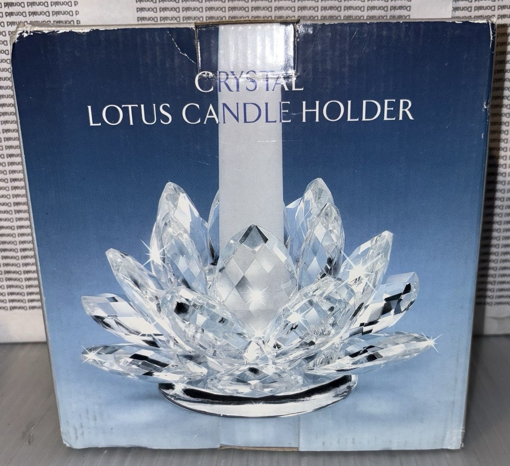 Lotus Crystal Candle Stick Holder in Box/Blue/Shannon