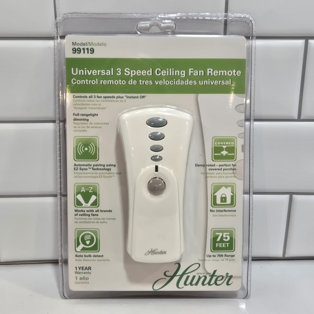 Hunter 99119 Universal 3 Speed Ceiling Fan and Light Remote Control New Sealed