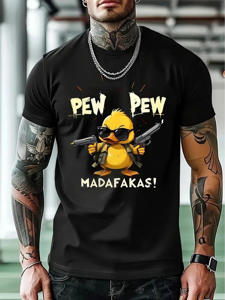 Men'S Minimalist PEW PEW Print Round Neck Short-Sleeve T-Shirt