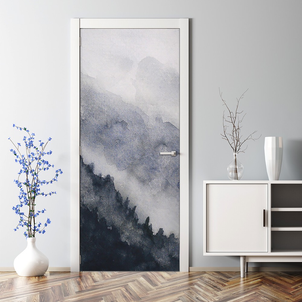 Foggy Landscape Adhesive Peel and Stick Door Wrap Art wall decor Painting Decal