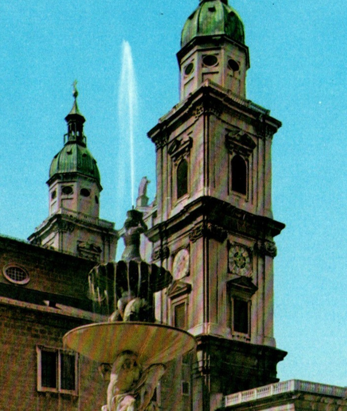Vintage Postcard Cathedral Salzburg Austria Residence Fountain