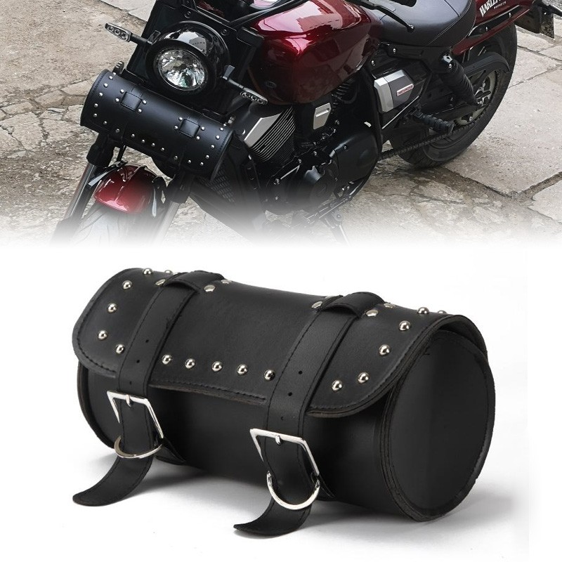 12'' Motorcycle Tool Bag Front Fork Handlebar Saddlebag Leather Storage Pouch