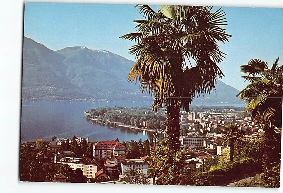 Postcard Aerial View Lake Maggiore in Locarno Switzerland
