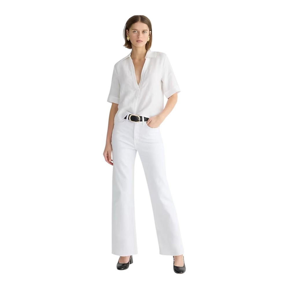 J Crew Slim Wide Leg Jean White Denim Raw Hem Womens Size 29 High Waist Slimming