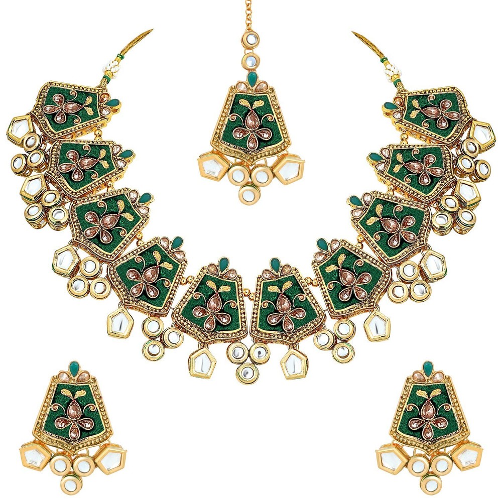 Aheli Fancy Indian Wedding Wear Blue Enamel Necklace Earrings Set Ethnic Trad...