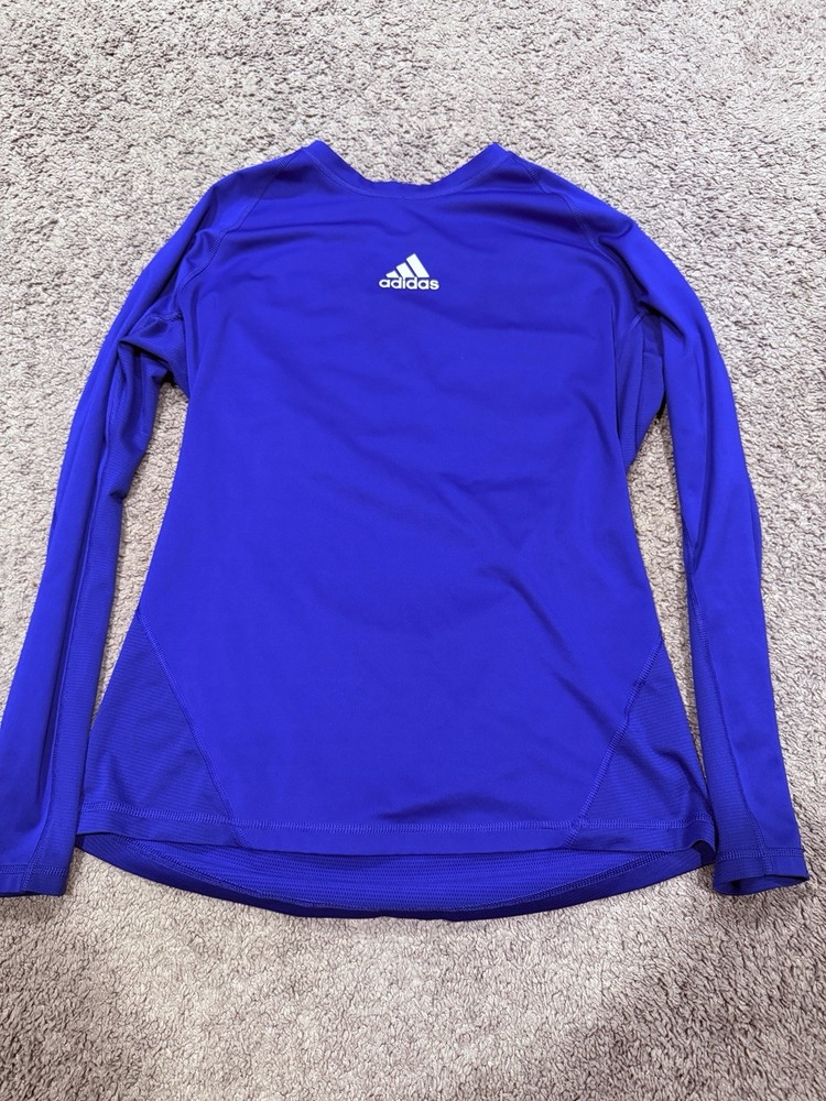 adidas  Blue Long Sleeve Crew Neck Stretch Athletic Top, Size M