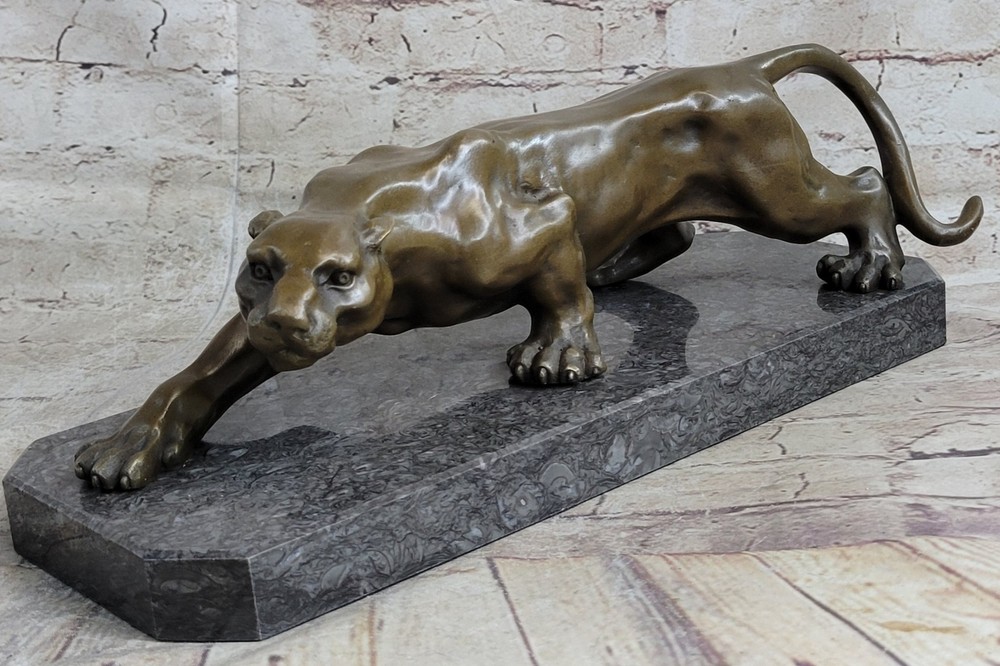 Art Deco Handcrafted Barye Deal Bronze Mountain Lion Wildlife Sculpture