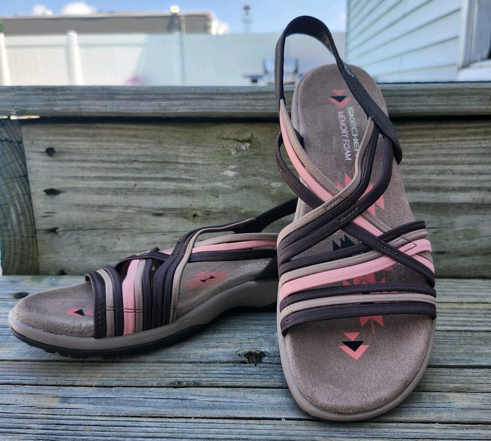 Skechers Reggae Slip-On Memory Foam Sandals for Women Brown & Pink Size 7 NWOB