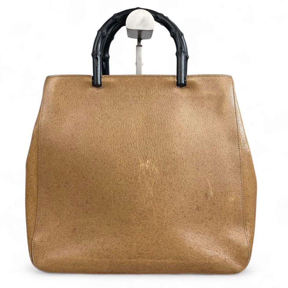 GUCCI Authentic Brown Leather Bamboo Tote Bag G07111547