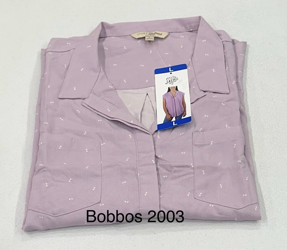 Jachs Girlfriend Women's Button Front Cap Sleeve Blouse, Purple, Size L