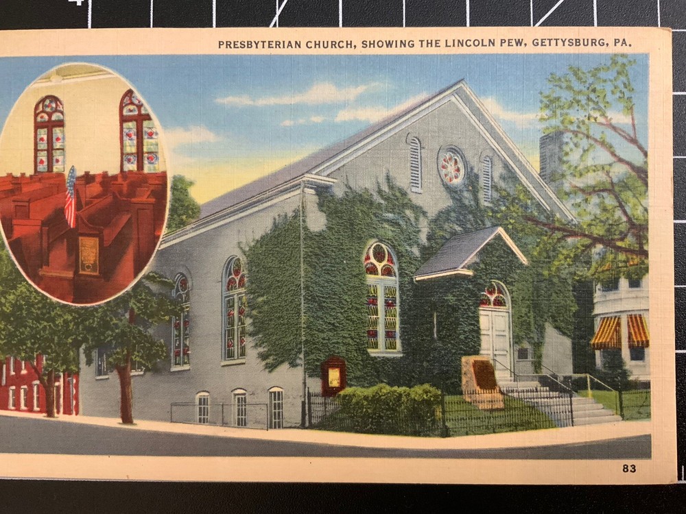 Vintage Linen Postcard Presbyterian Church Lincoln Pew Gettysburg PA Unposted