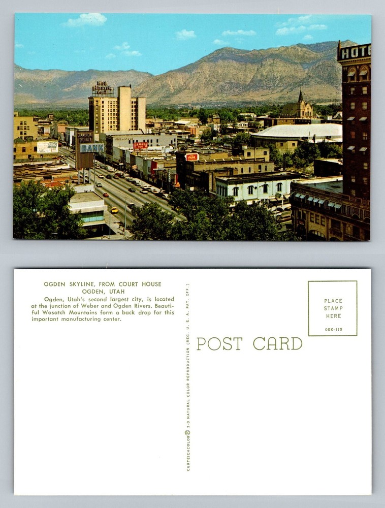 Ogden, UT-Utah, Skyline from Court House Wasatch Mountains Vintage Postcard