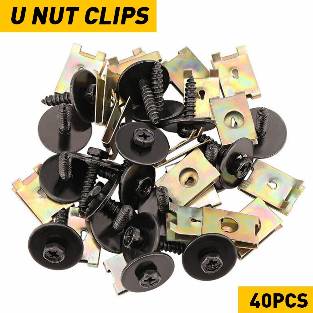 40xMetal Car Screw Body Fender Bumper Retainer U Clips Nut Gasket Fastener Kit