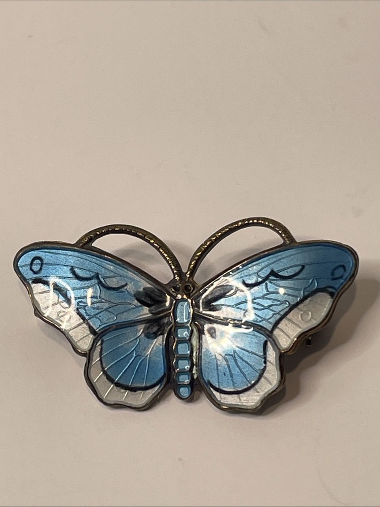 Opro Norway Small Vintage Sterling Silver Blue Enamel Butterfly Pin Brooch