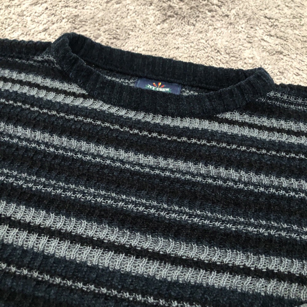 Vintage Ivy Crew Crewneck Sweater Men’s Size XL Striped Black & Navy Blue Preppy