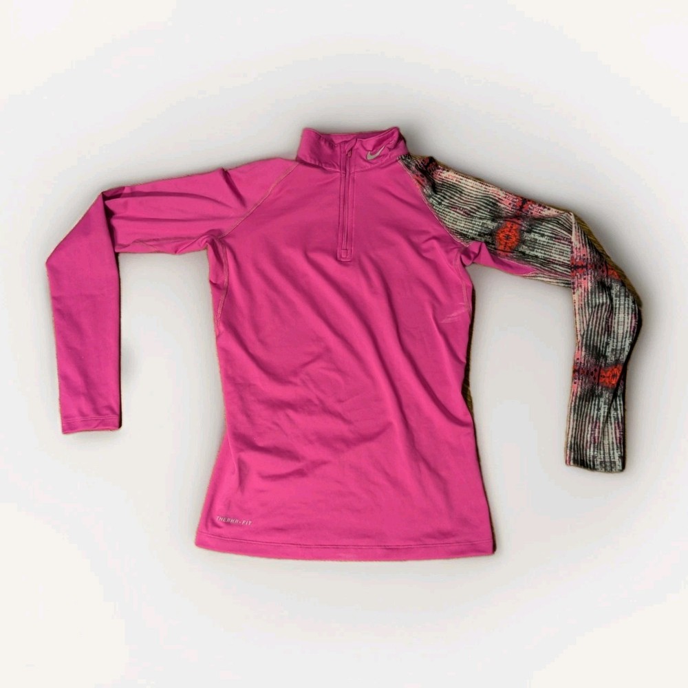 Nike Pro Combat 1/4 Zip Pullover Womens Medium Therma Dri-Fit Pink Long Sleeve