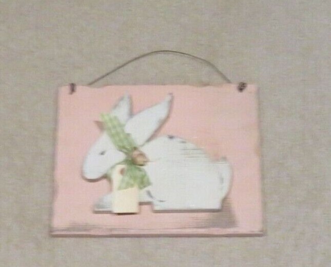 Wooden Rabbit Wall Art ~Spring Home Decor ~Bunny ~Easter~ 12” x 9” ~ Adorable