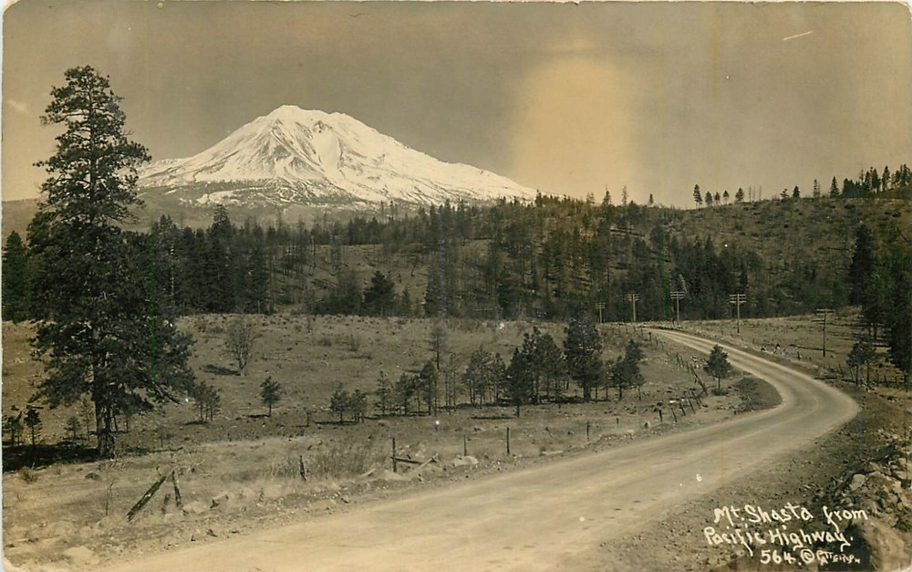 c1930 Mt Shasta From Pacific Highway, California Real Photo Postcard/RPPC
