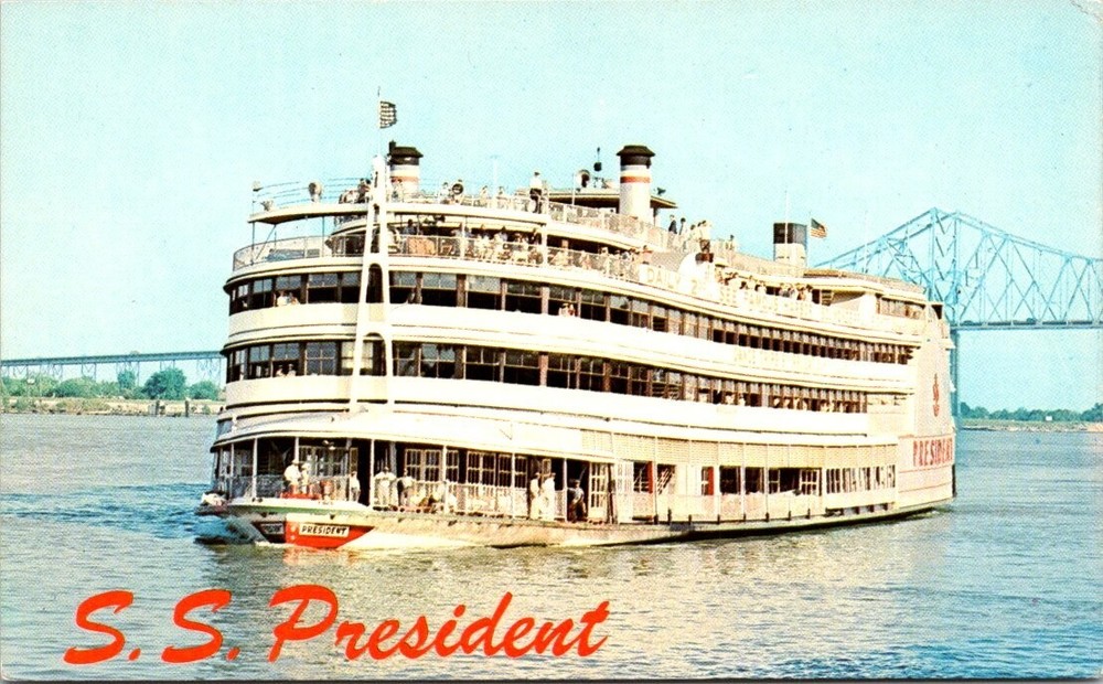 1950s Riverborne S.S. President Steamboat New Orleans Louisiana Vintage Postcard