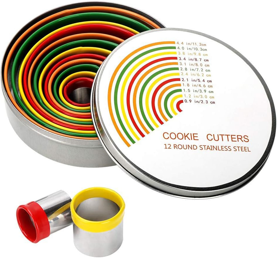 Alimat PluS Round Cookie Biscuit Cutter Set, 12 Pack, Shape, Multicolor