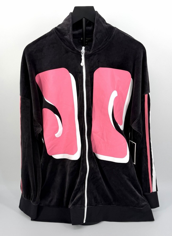 Juicy Couture Black Label Velour Zip Jacket XL Black Pink Logo Women