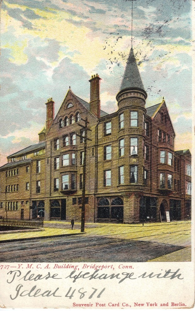 Bridgeport CT YMCA  1908  UDB Postcard STREET VIEW *